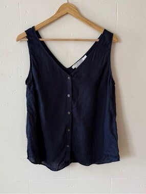 Simons | Linen Top Navy Sleeveless Organic Summer Minimal | Small